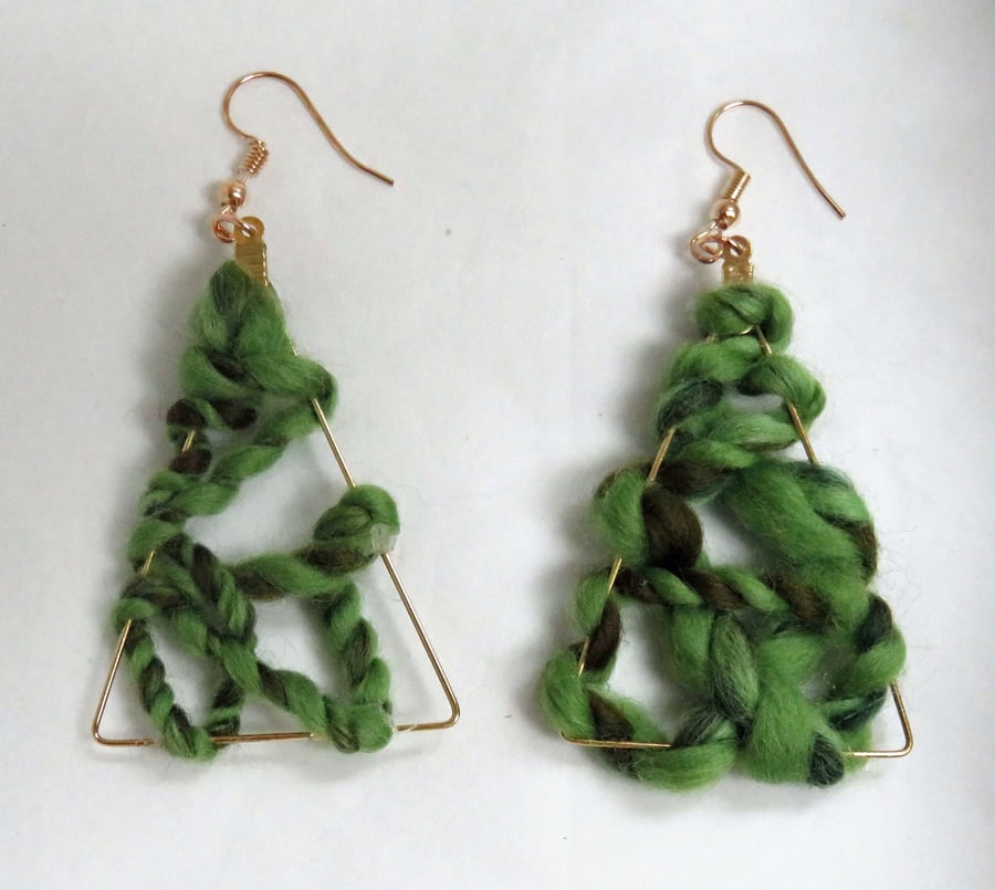 Green Triangle Boho Earrings