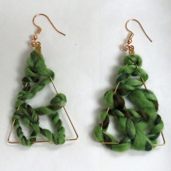 Green Triangle Boho Earrings