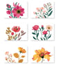 Pack of 6 - Floral - Flower - A6 White Linen Note Card & Envelope Set
