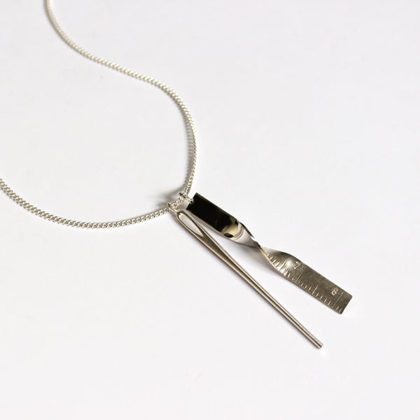 Needle and Measure necklace, silver necklace, sewing necklace