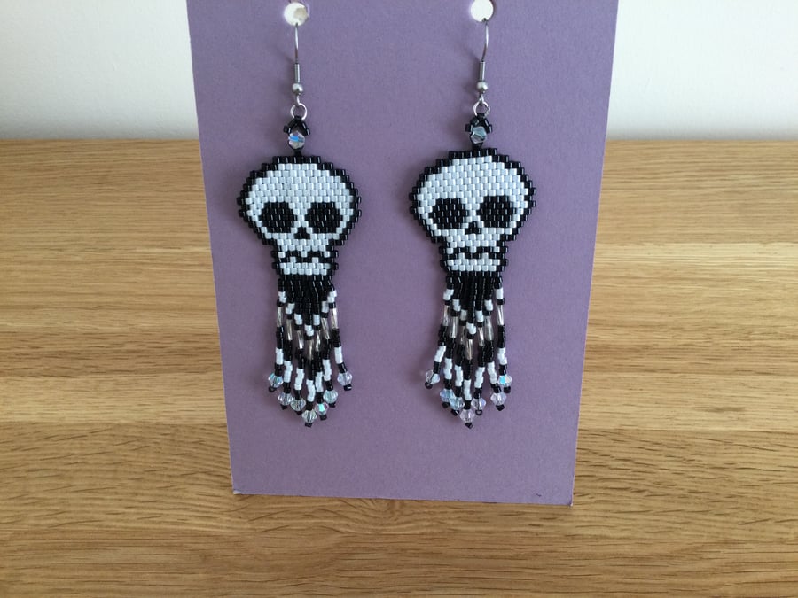 Beaded Halloween Skull Earrings 