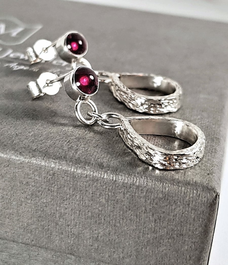Sterling Silver Garnet Earrings, Teardrop Dangle Earrings, January Birthstone
