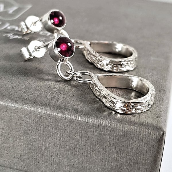 Sterling Silver Garnet Earrings, Teardrop Dangle Earrings, January Birthstone