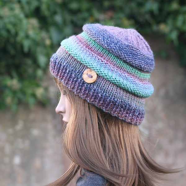 HAT knitted pastel multicolor, autumn, winter hat, women's beanie cap, gift, UK