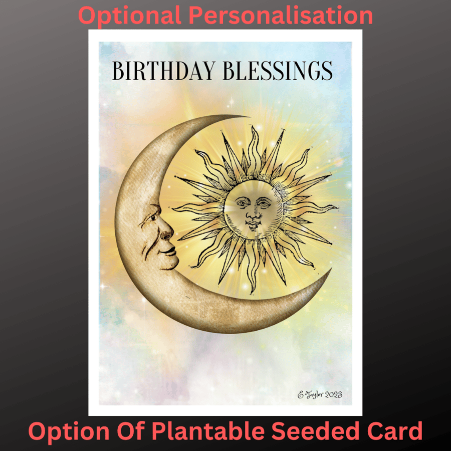 Birthday Blessings Card Personalised Seeded Card Option Wiccan Celestial Goddess