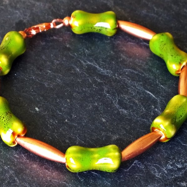 Pure Copper and Bone Shape Ceramic Bead Bracelet