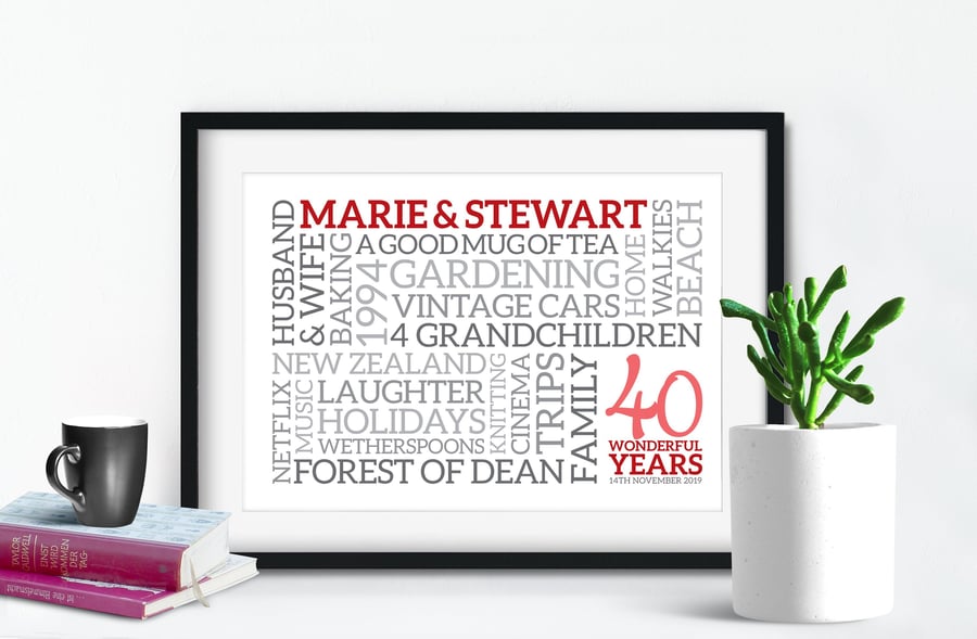 Personalised Ruby Anniversary Word Art - AN403