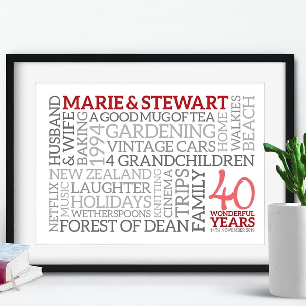 Personalised Ruby Anniversary Word Art - AN403