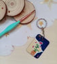 Wooden rectangular flower Keyring  - Image 1