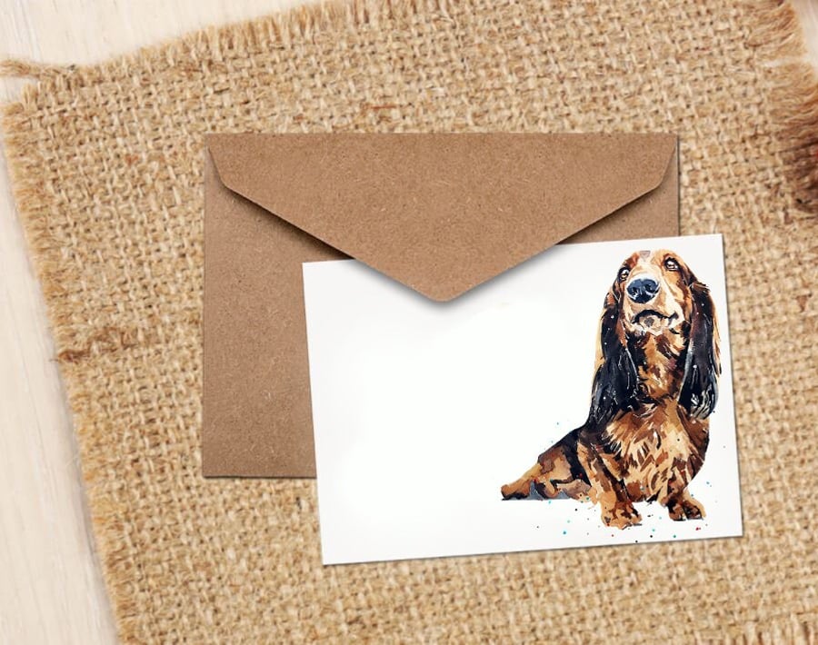 Long Haired Dachshund GreetingNote Card.Dachshund cards,Long Haired Dachshund no