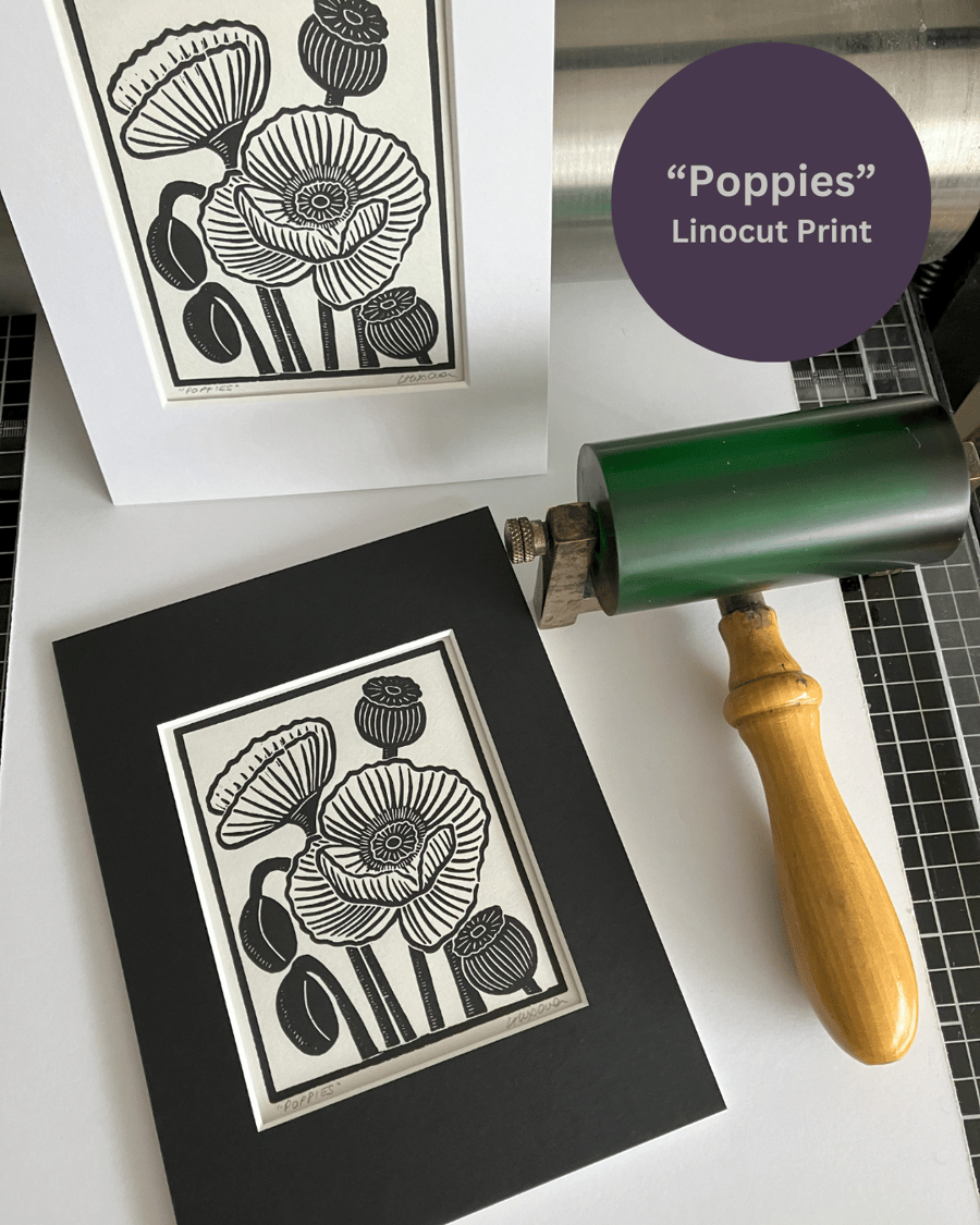 Lino Print - Poppies - Seedheads - Linocut