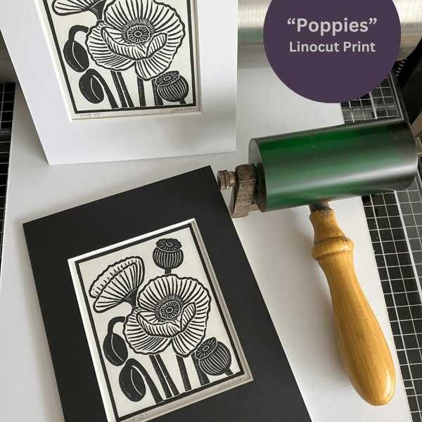 Lino Print - Poppies - Seedheads - Linocut