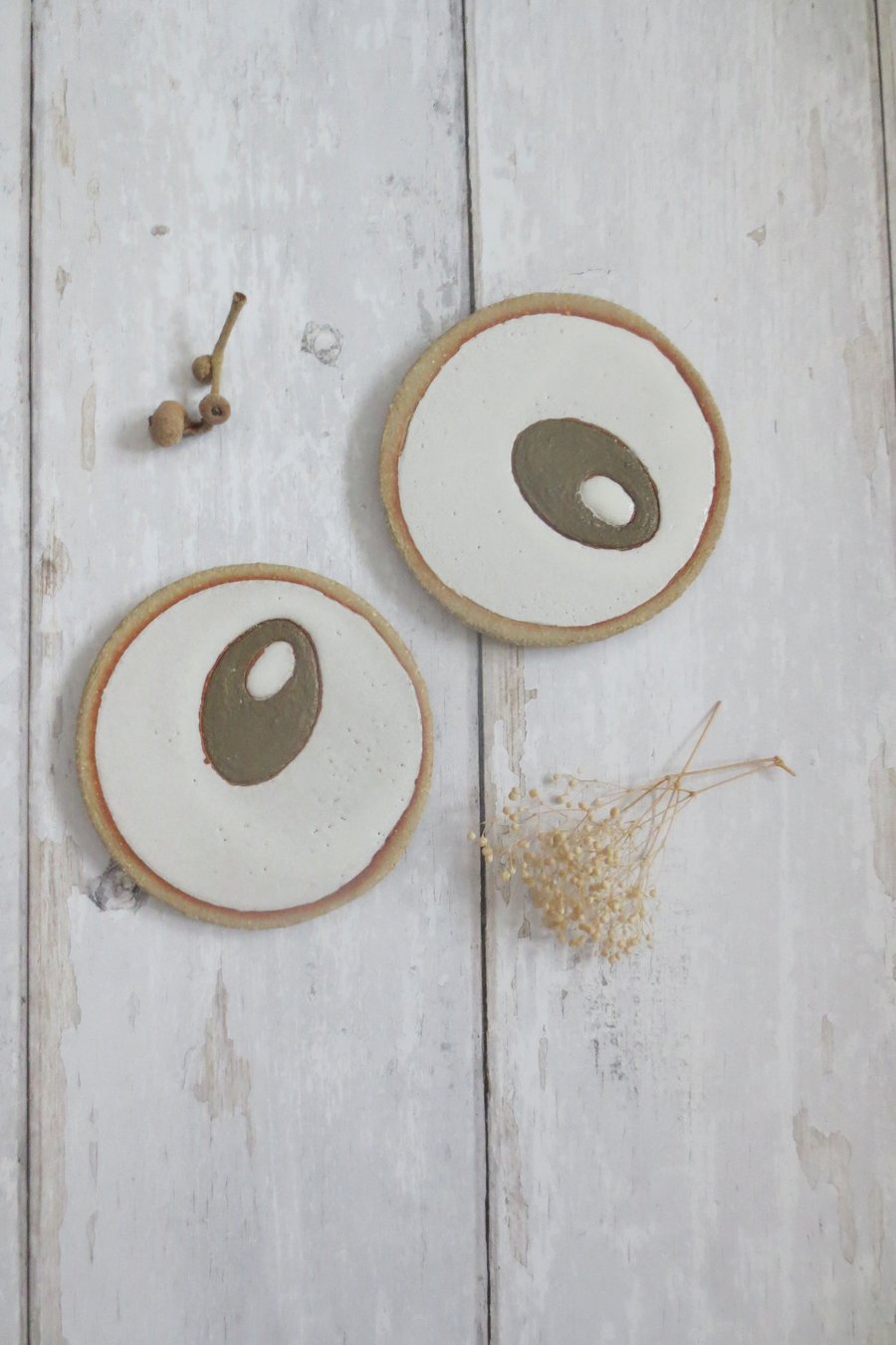 COASTERS hand-built stoneware pottery coaster set (x2) in white and green