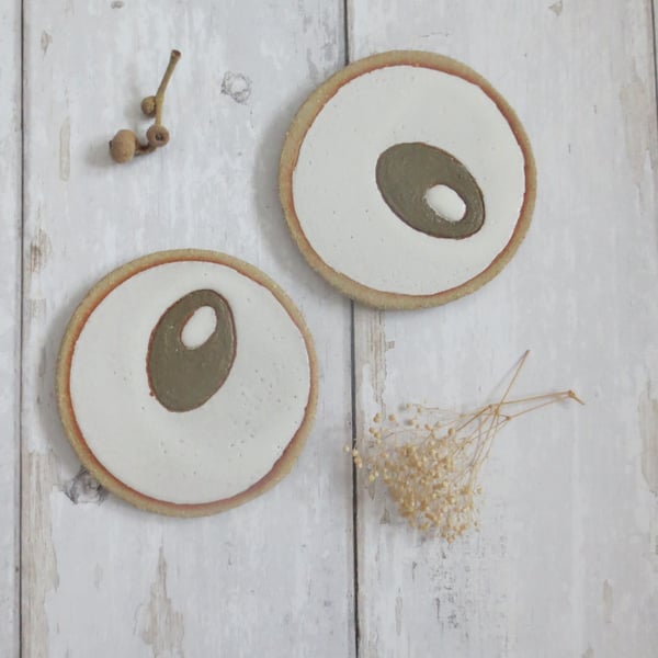 COASTERS hand-built stoneware pottery coaster set (x2) in white and green