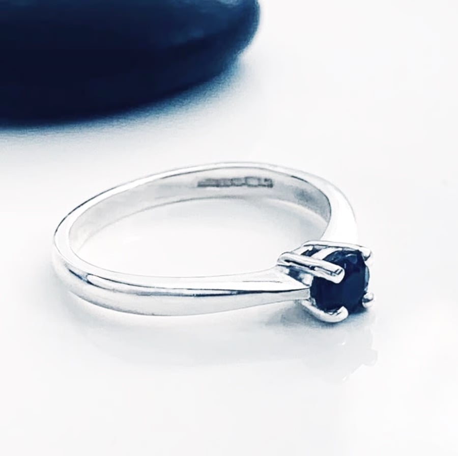 Reserved Black Sapphire Solitaire Ring, Handmade Urban Jewellery