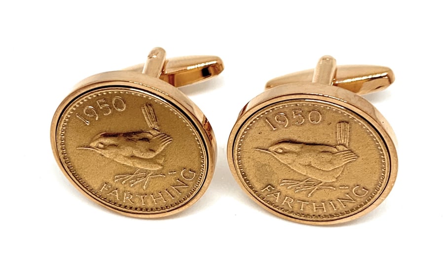 Luxury 1950 Farthing Cufflinks for a 71st birthday. British Farthings RG
