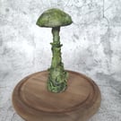 Handmade Clay Moss Green Mushroom Sculpture