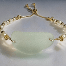 Sea glass gold adjustable bracelet 