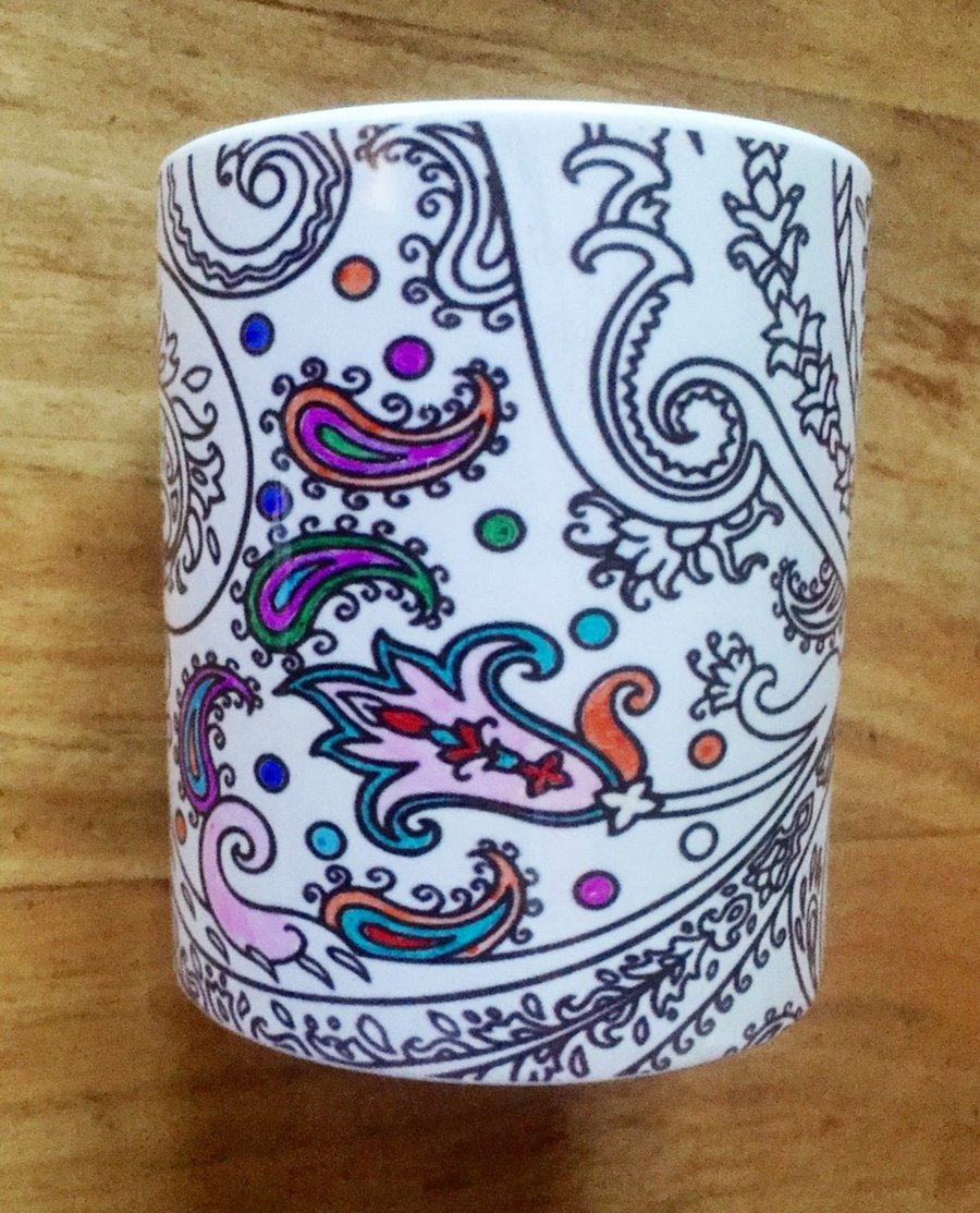 Adult Colouring Paisley Design Mug