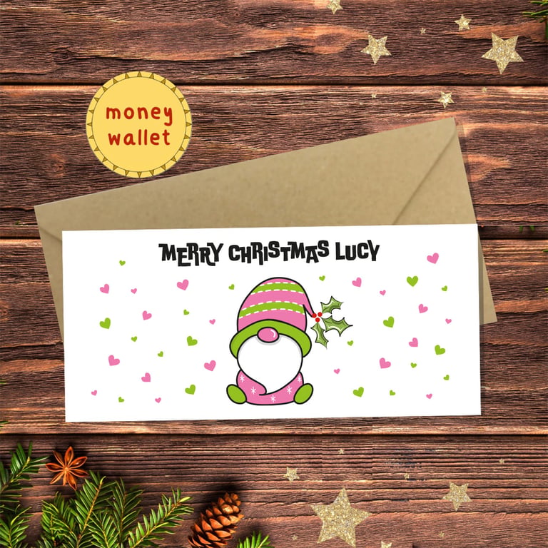 Christmas Gonk Money Wallet Card - cash gift, money envelope