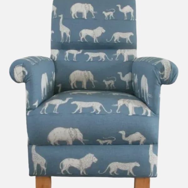 Prairie Animals Armchair Blue Adult Chair Safari Accent Lions Small Nursery Cats