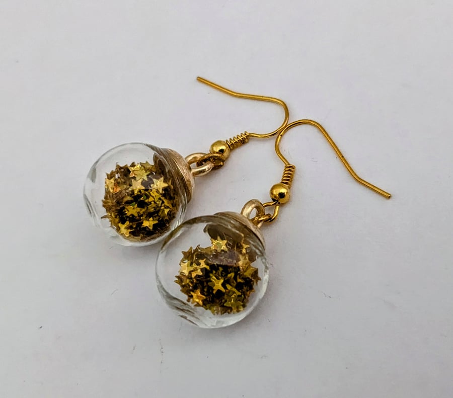 Glass Christmas bauble earrings - gold stars