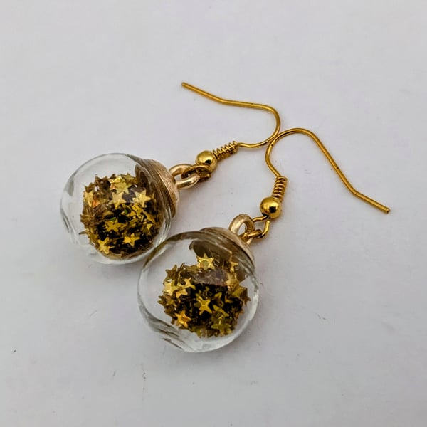 Glass Christmas bauble earrings - gold stars