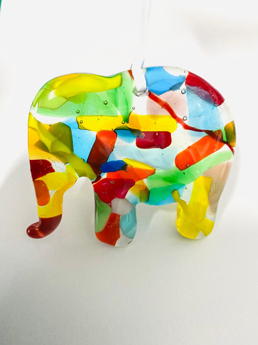 Fused glass cast elephant