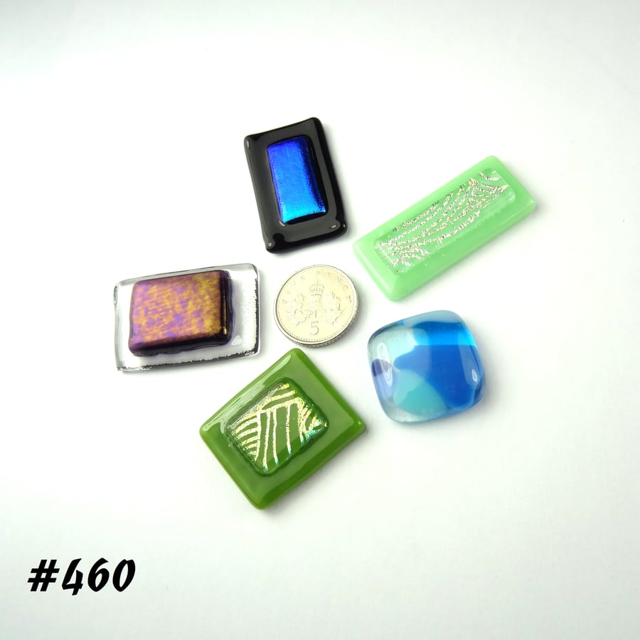 5 mixed glass cabochons, accessory glass, jewellery making, multicoloured (460)