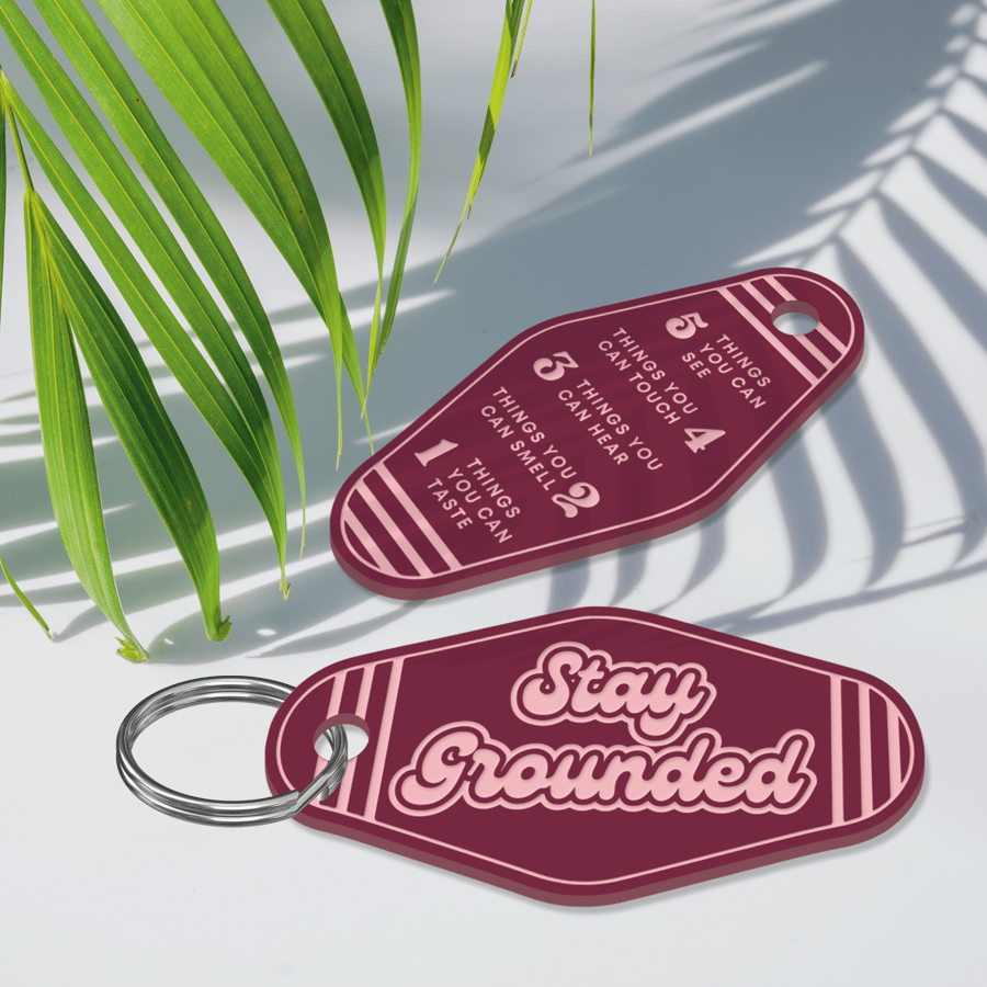 Stay Grounded - Retro Keyring: Anxiety Grounding Mindful Well-being Keychain