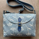 Blue Dandelion Crossbody Bag – Handmade Canvas Bag with Leather Buckle
