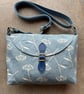 Blue Dandelion Crossbody Bag – Handmade Canvas Bag with Leather Buckle