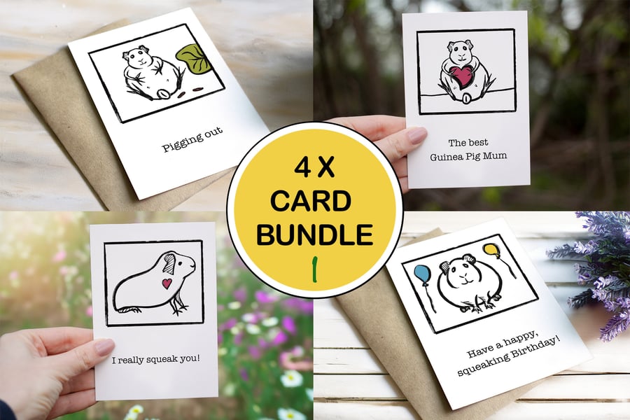 Guinea Pig card bundle 4 cards blank