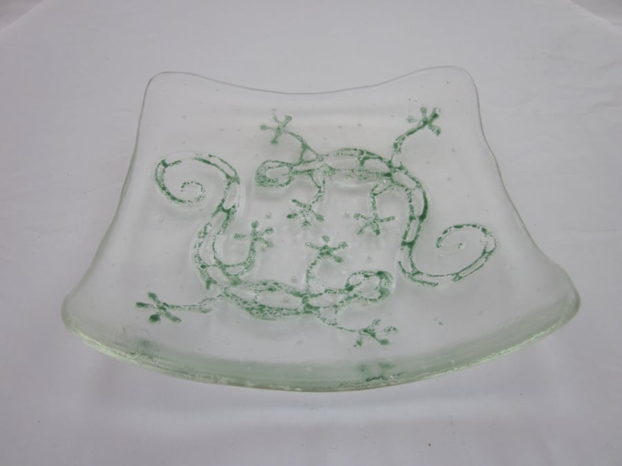 Handmade fused glass candy bowl - echo gecko