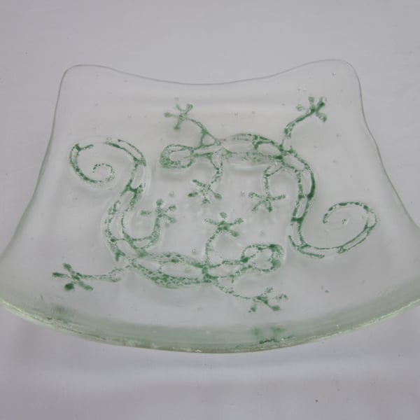 Handmade fused glass candy bowl - echo gecko