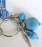 Venetian Bead Bag Charm: Turquoise Blue and Silver, Keyring and Lobster Clasp
