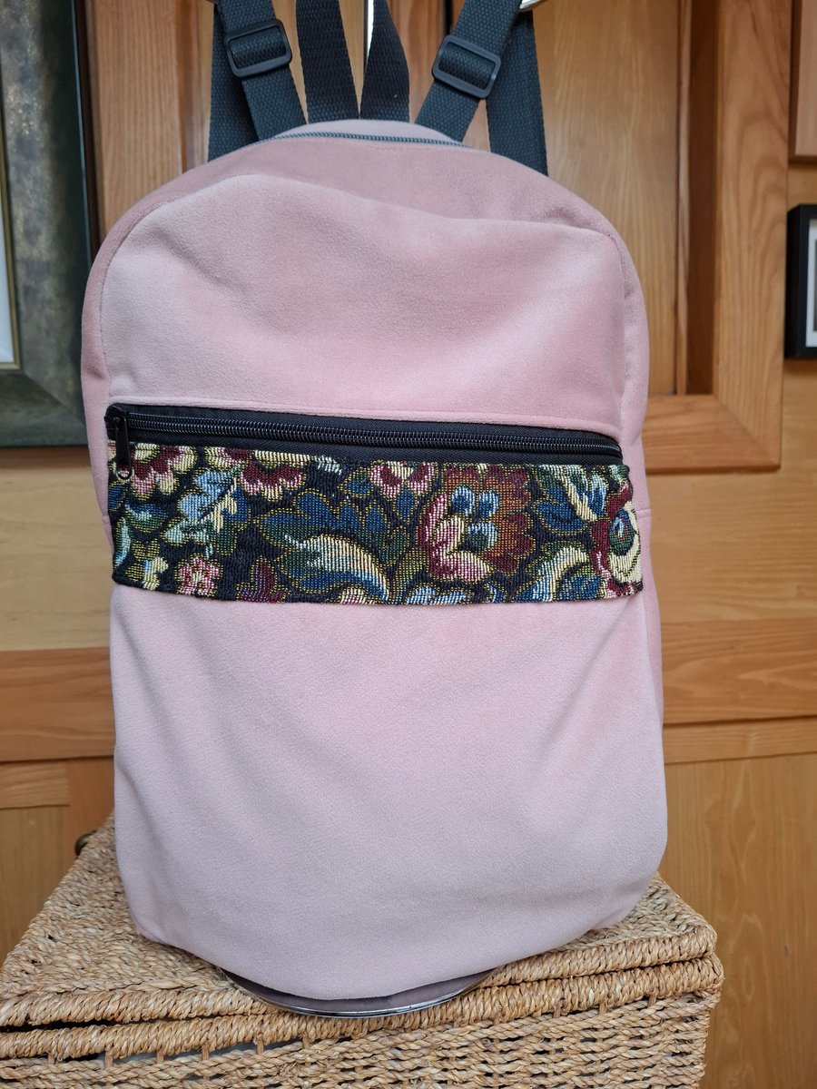 Pink velvet backpack