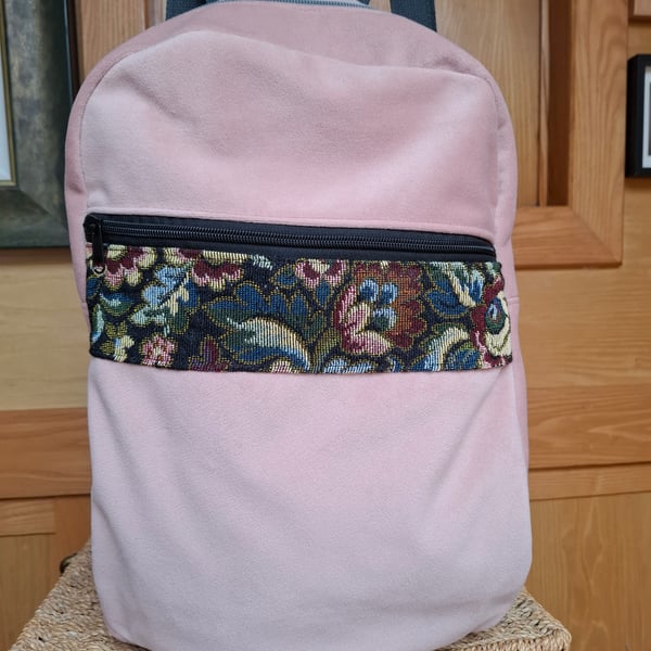 Pink velvet backpack