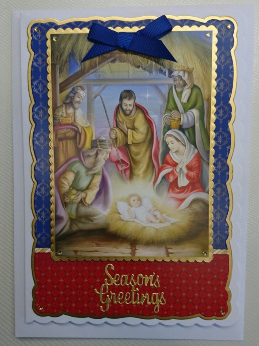 Christmas Card Season's Greetings Manger Nativity Scene 3D Luxury Handmade Card