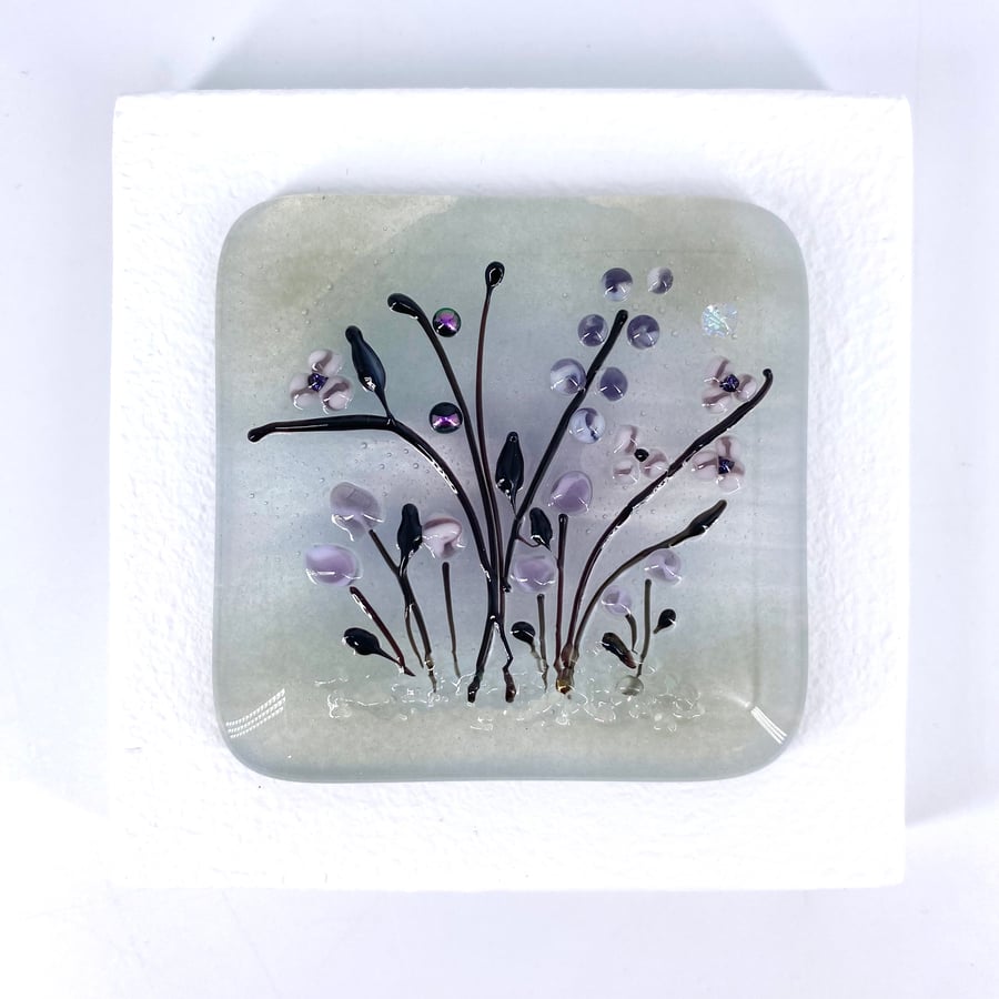 Glass Flower Meadow Picture - Black and Grey with Dichroic Sparkle