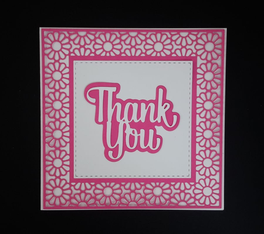 Thank You Greeting Card - Pink and White