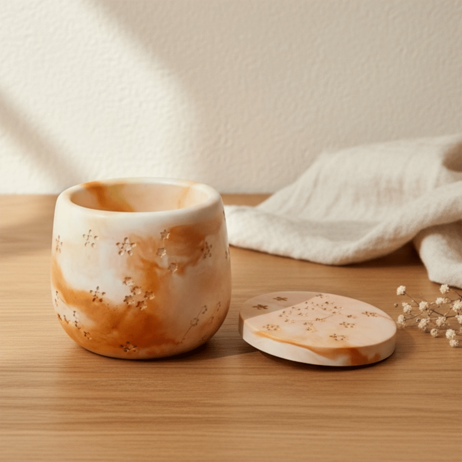 Peach and Orange Sunrise Marble Star Adorned Jewellery Box