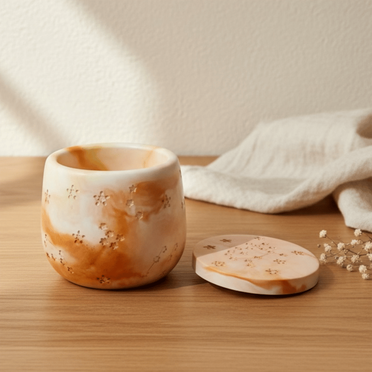 Peach and Orange Sunrise Marble Star Adorned Jewellery Box