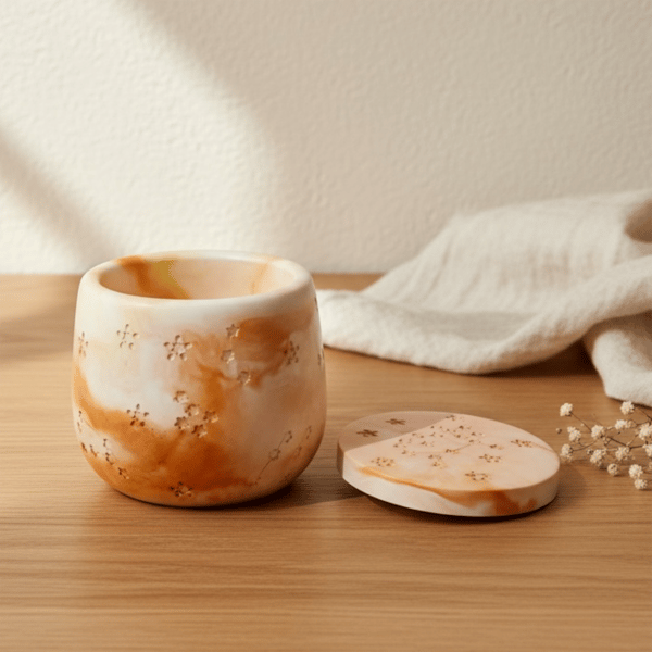 Peach and Orange Sunrise Marble Star Adorned Jewellery Box