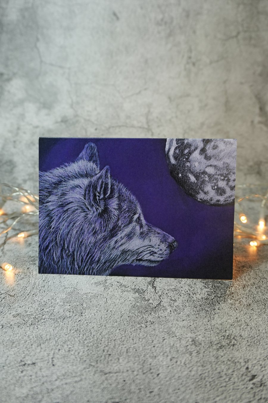 Timeless Soul Wolf and Moon Blank Greetings Card Printed from Original Art