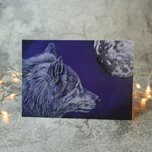 Timeless Soul Wolf and Moon Blank Greetings Card Printed from Original Art