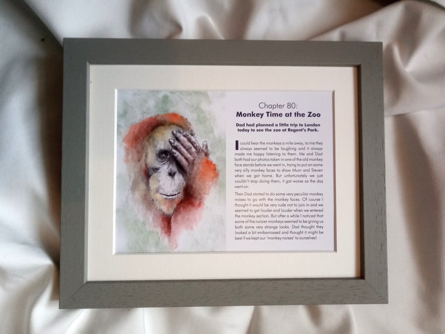 watercolour print of a Monkey Orangutan at the zoo