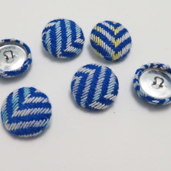 Blue Woven Fabric Covered Buttons