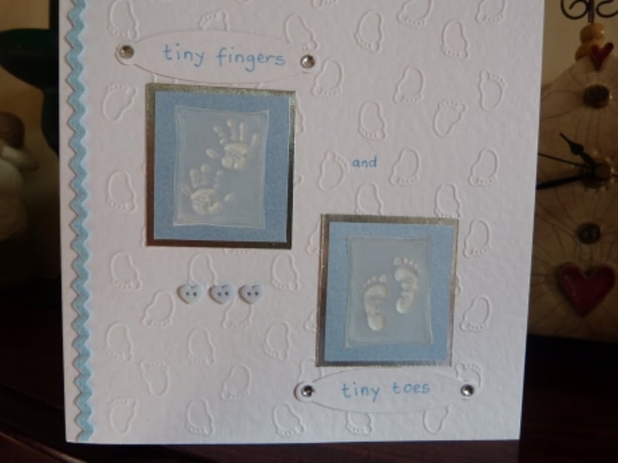 RESERVED FOR CHRIS Tiny Fingers New Baby Boy Card