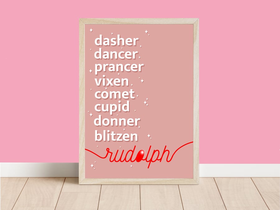 Christmas Reindeer Name Print, Fun Christmas Decor.